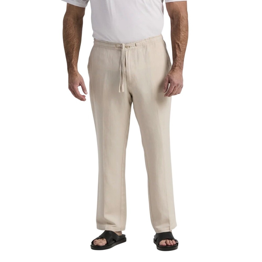 NWT Cubavera  Core Drawstring Linen Blend Straight Leg Pants Cream Men's XXL‎